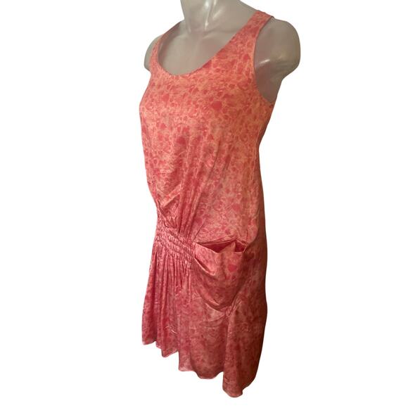 Vintage RUE Du MAIL Pink Satin Printed Drop Waist Dress FEMININE Silk Size 38 S - Picture 6 of 10